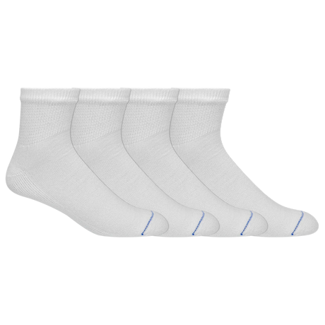 Set of four white socks with blue accents on a white background - okotoks hc pharmacy