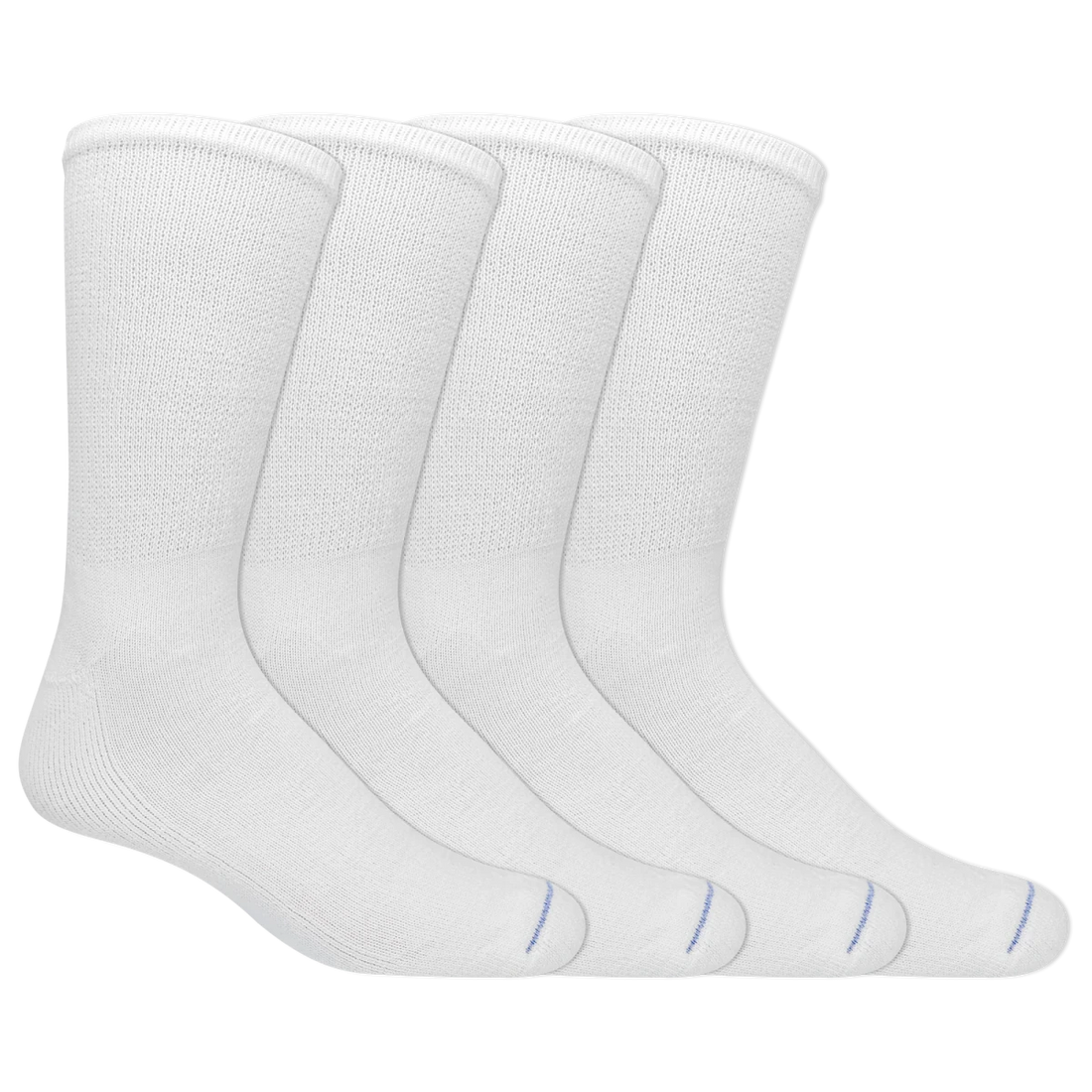 Four white socks with blue accents on a white background - okotoks hc pharmacy