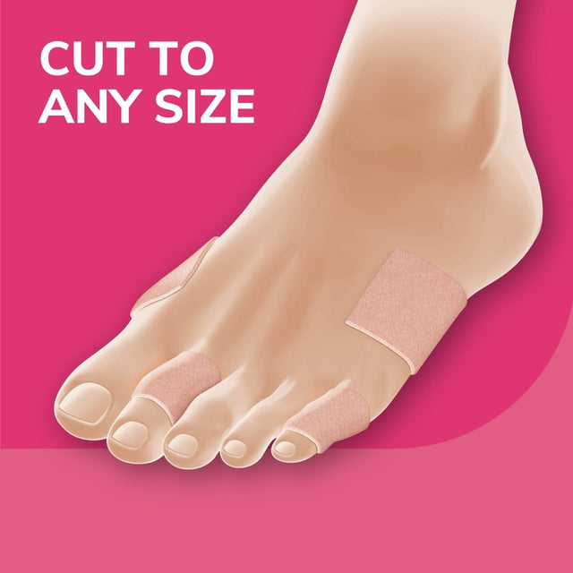 Foot with toe separators on a pink background with text 'Cut to any size'. - okotoks hc pharmacy