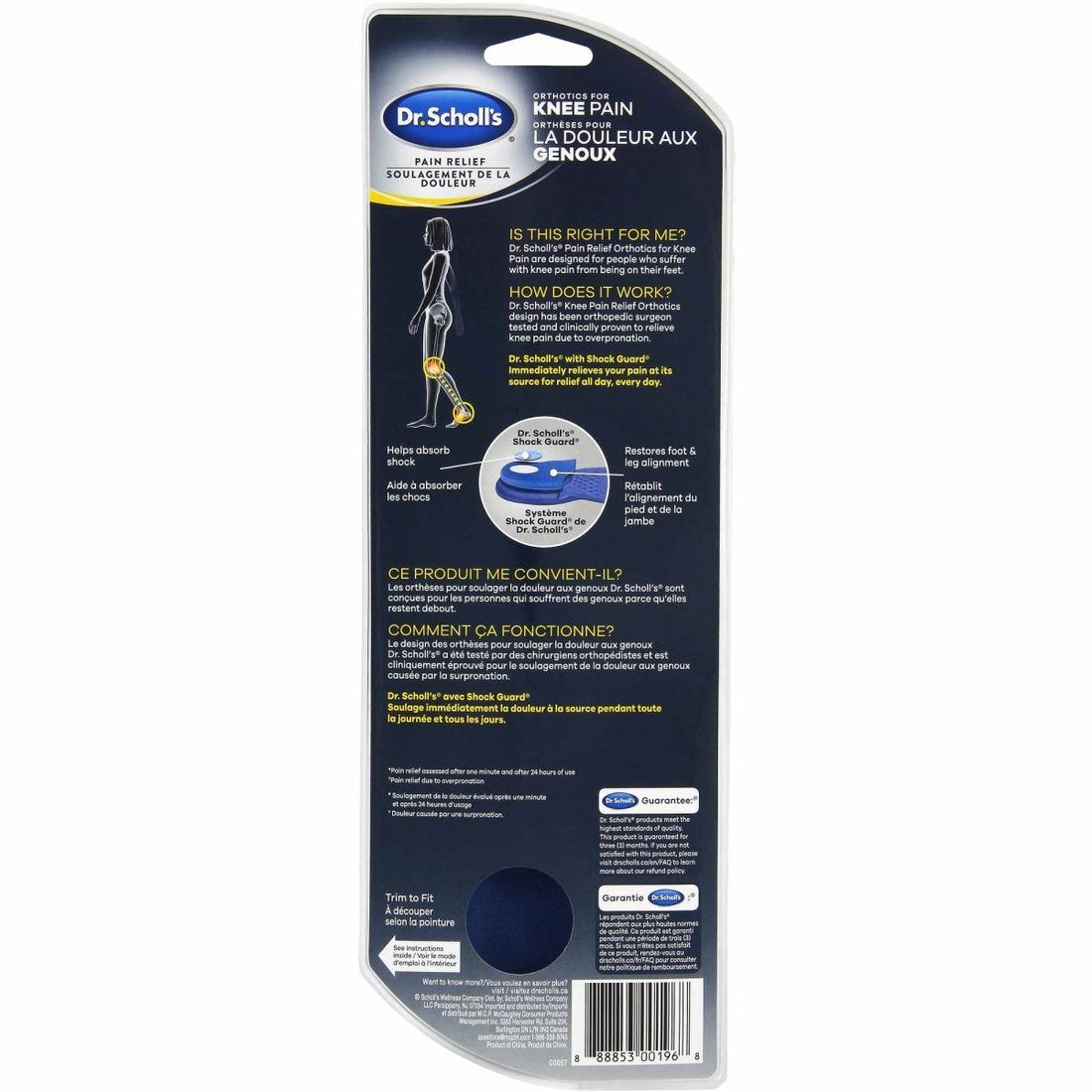 Dr. Scholl's knee pain relief device packaging with text and graphics on a white background - okotoks hc pharmacy
