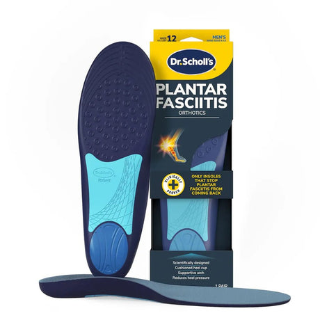 Dr. Scholl's Plantar Fasciitis orthotic insole with packaging on a white background - okotoks hc pharmacy