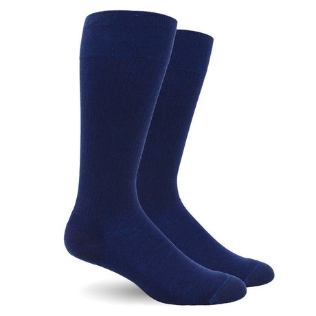 A pair of dark navy blue crew socks shown on a clean white background. - okotoks hc pharmacy