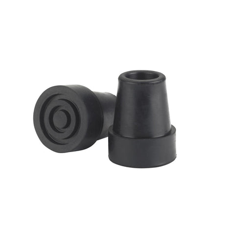 Two black rubber cane tips on a white background - okotoks hc pharmacy