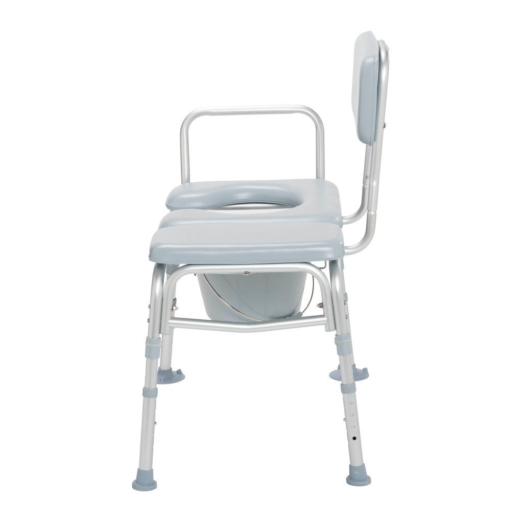 White commode chair with adjustable legs on a white background - okotoks hc pharmacy
