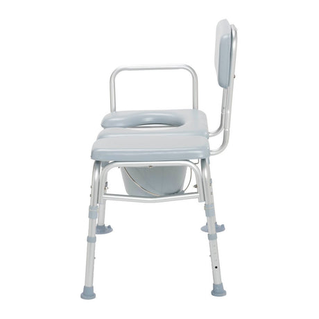 White commode chair with adjustable legs on a white background - okotoks hc pharmacy