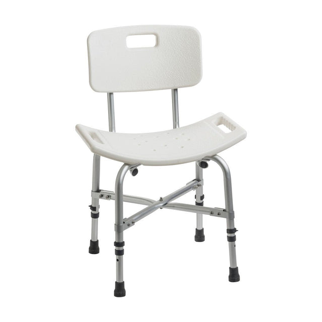 White shower chair with metal frame on a white background - okotoks hc pharmacy
