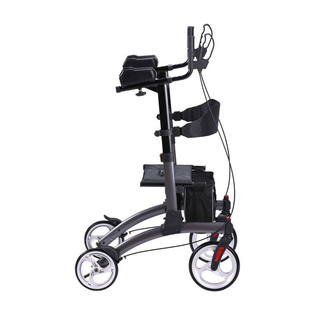 Black rollator with four wheels on a white background - okotoks hc pharmacy