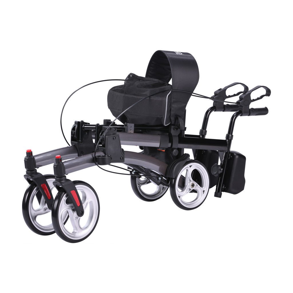 Black and gray mobility scooter with large wheels on a white background- okotoks hc pharmacy