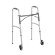 Silver walker with wheels on a white background - okotoks hc pharmacy