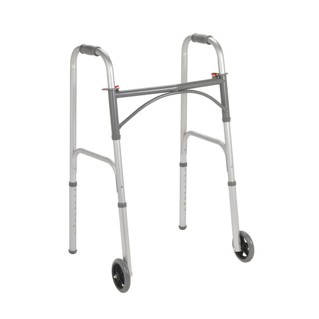 Silver walker with wheels on a white background - okotoks hc pharmacy