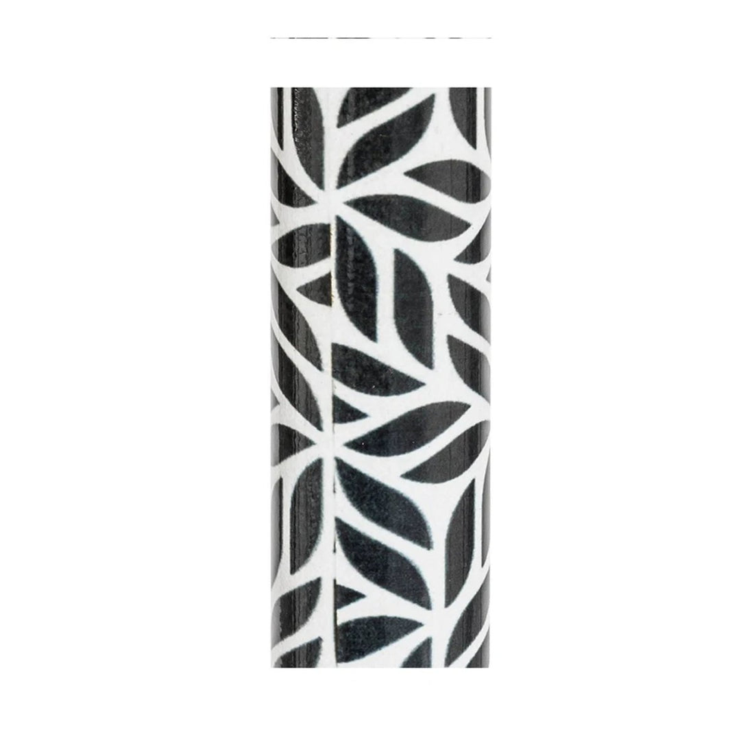 A cylindrical decorative object featuring a black and white leaf pattern, shown against a plain white background. - okotoks hc pharmacy