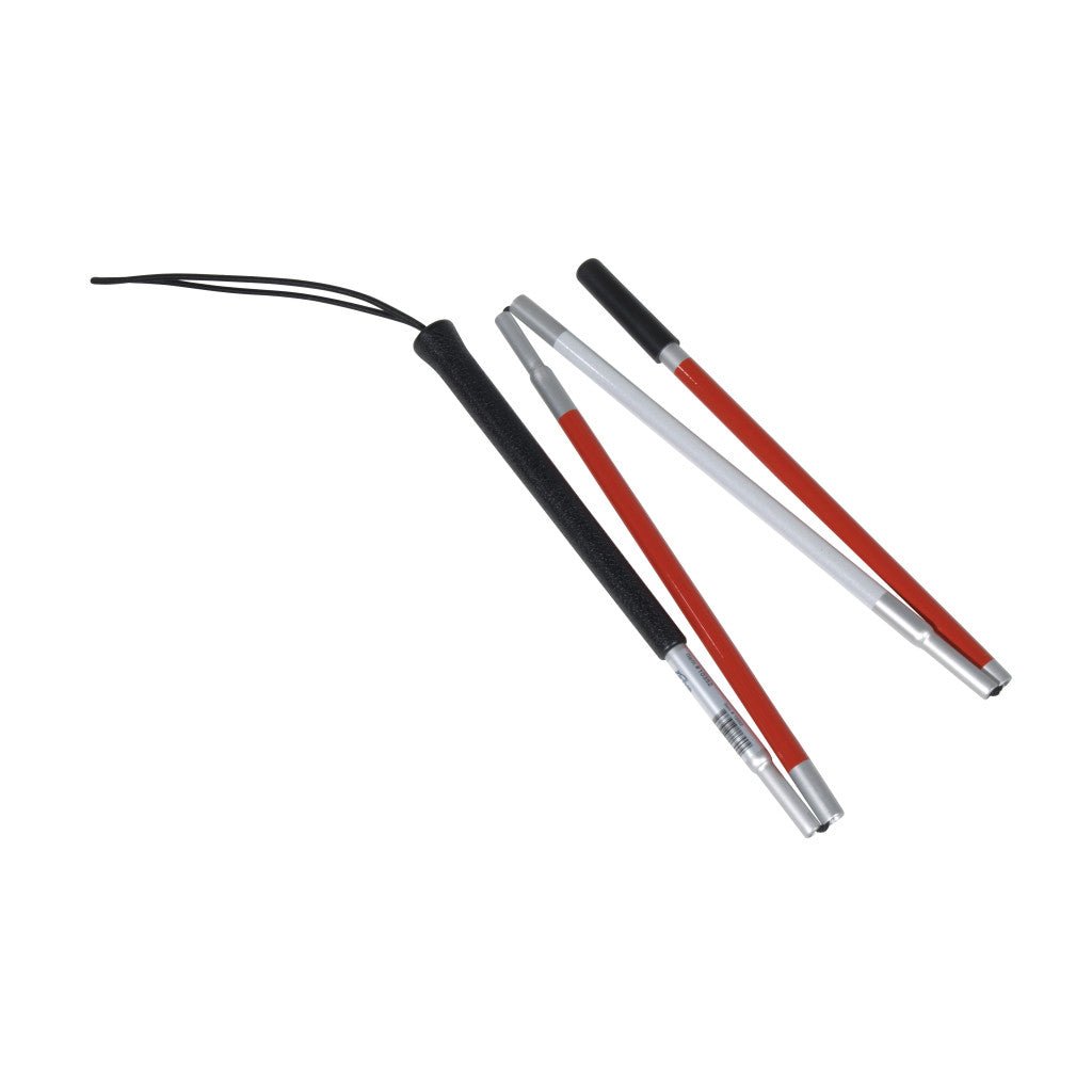 Drive Medical Blind Folding Cane with black and red design on a white background - okotoks hc pharmacy