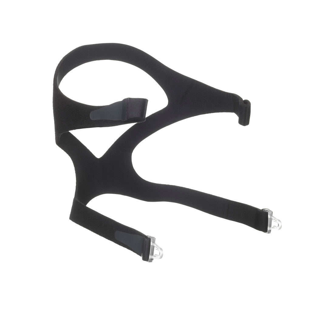 Black CPAP mask strap on a white background - okotoks hc pharmacy
