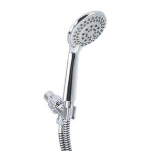 Chrome shower head with flexible hose on a white background - okotoks hc pharmacy