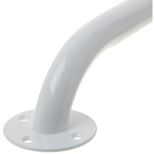 White metal grab bar with a flange on a white background - okotoks hc pharmacy