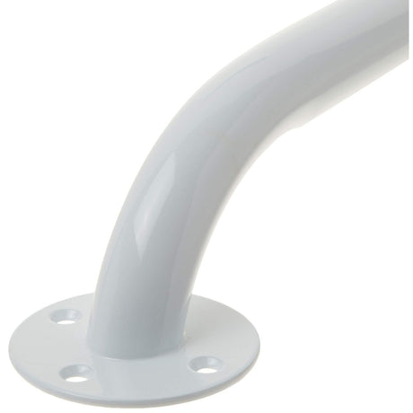 White metal grab bar with a flange on a white background - okotoks hc pharmacy