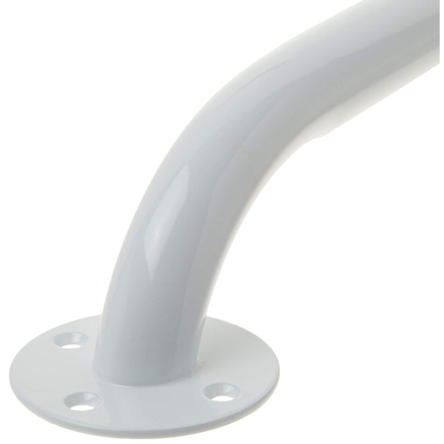 White metal grab bar with a flange on a white background - okotoks hc pharmacy