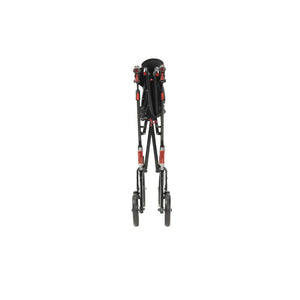 Black and red rollator folded on a white background - okotoks hc pharmacy
