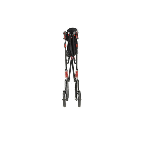 Black and red rollator folded on a white background - okotoks hc pharmacy