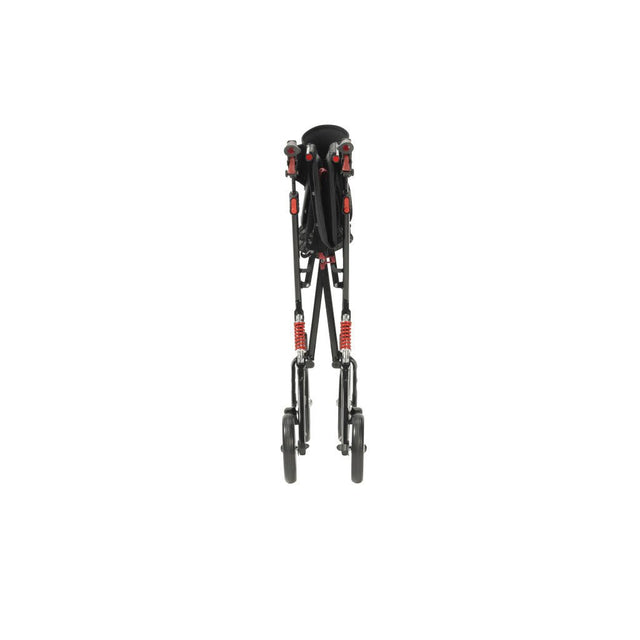 Black and red rollator folded on a white background - okotoks hc pharmacy
