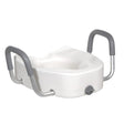 White raised toilet seat with gray handles on a white background - okotoks hc pharmacy