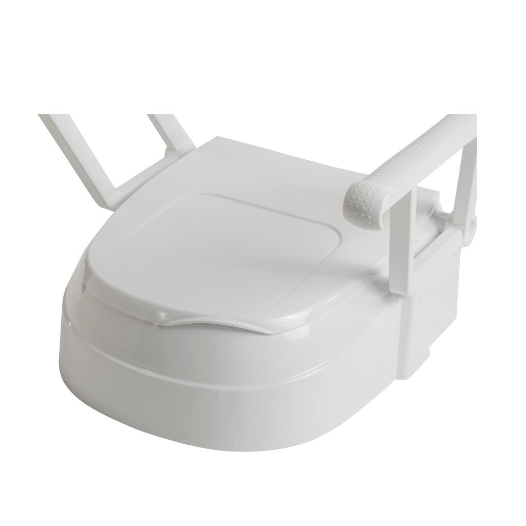 White toilet seat with cover on a white background - okotoks hc pharmacy
