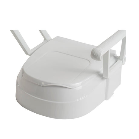 White toilet seat with cover on a white background - okotoks hc pharmacy
