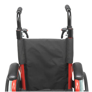 Close-up of a wheelchair with a black cover on a white background - okotoks hc pharmacy