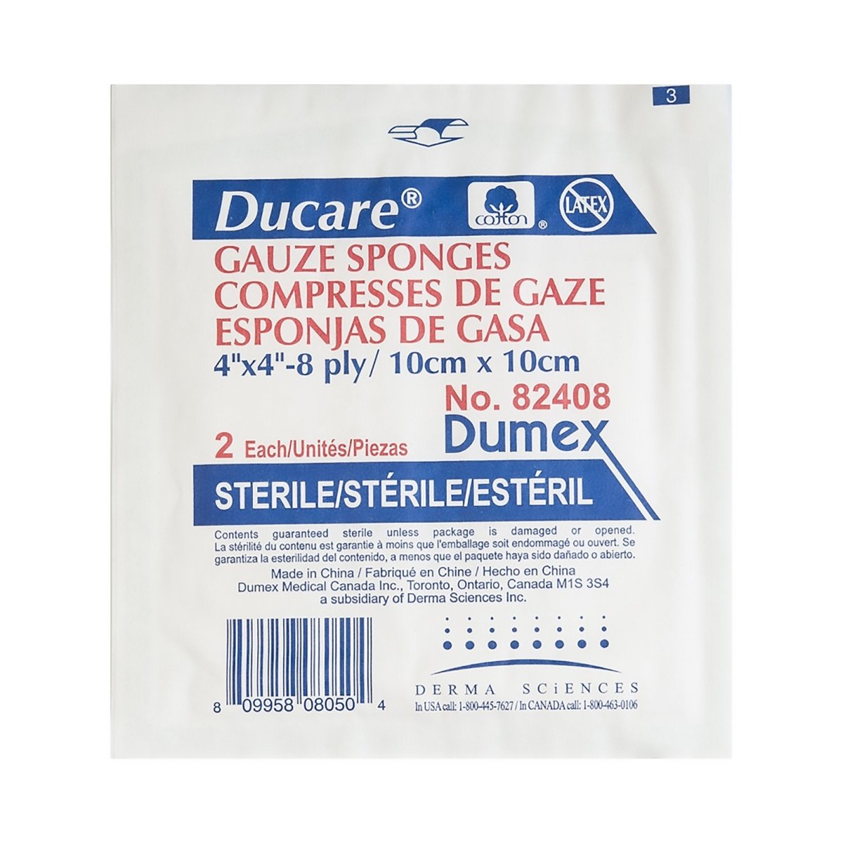 Ducare gauze sponges packaging with Dumex branding on a white background - okotoks hc pharmacy