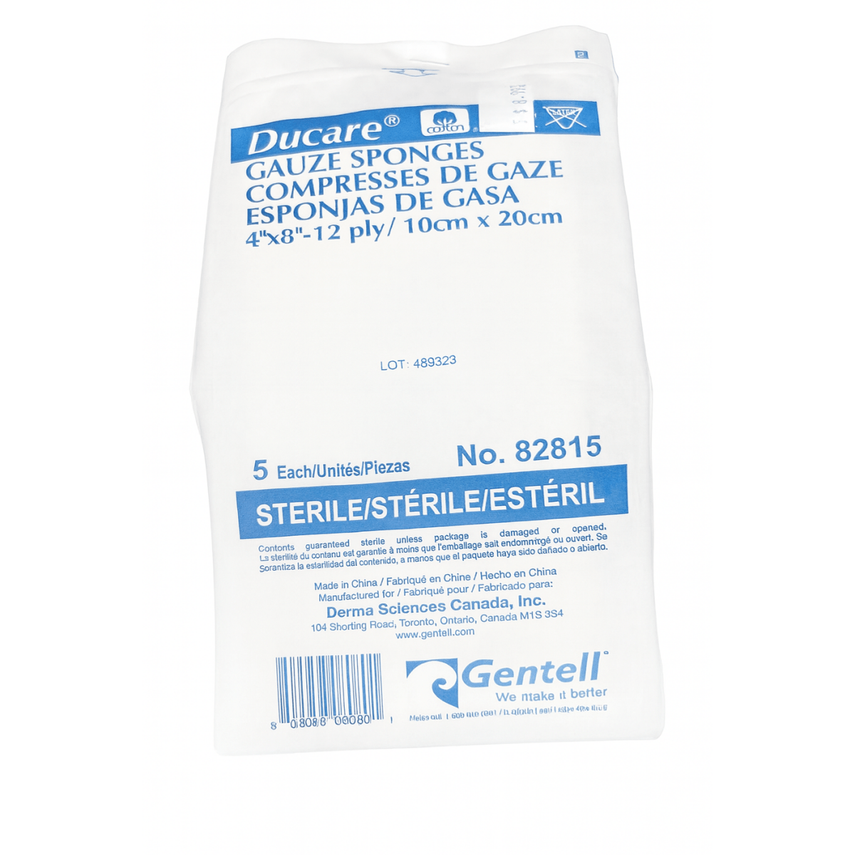 Package of Ducare gauze sponges with Gentell branding on a white background - okotoks hc pharmacy