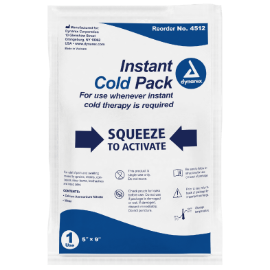 Instant cold pack packaging with blue and white design on a white background - okotoks hc pharmacy