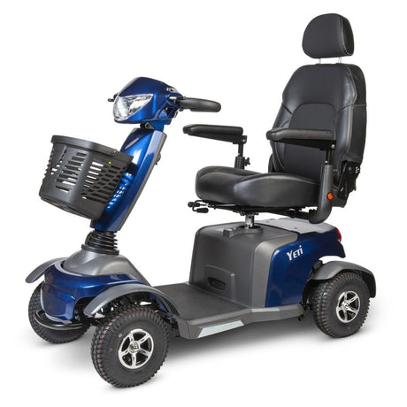Blue and gray mobility scooter with a basket on a white background - okotoks hc pharmacy