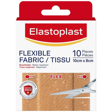Elastoplast flexible fabric bandage packaging with scissors on a white background - okotoks hc pharmacy