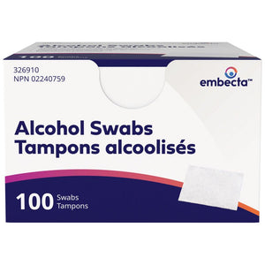Box of embecta alcohol swabs on a white background - okotoks hc pharmacy