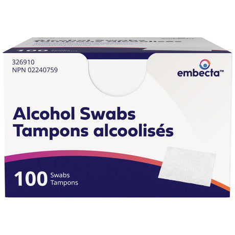 Box of embecta alcohol swabs on a white background - okotoks hc pharmacy