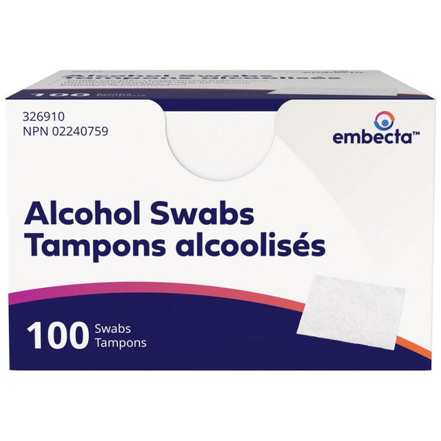 Box of embecta alcohol swabs on a white background - okotoks hc pharmacy