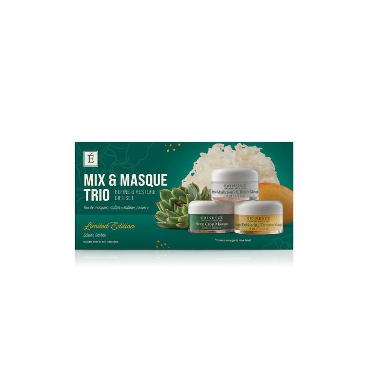 Emowise Mix & Masque Trio gift set packaging with three cream jars on a green background. - okotoks hc pharmacy