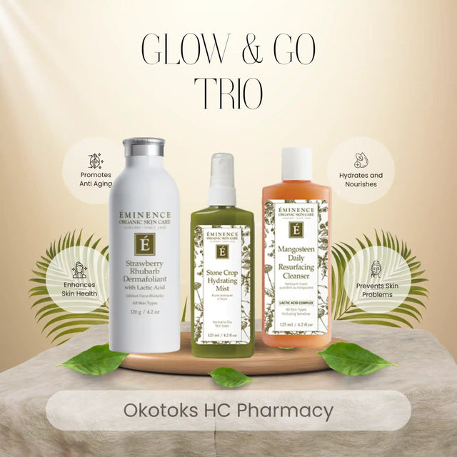 Eminence Organics Glow & Go Trio – Cleanser, Exfoliant & Hydrating Mist - Okotoks HC Pharmacy