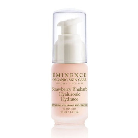 Eminence Strawberry Rhubarb Hyaluronic Hydrator bottle on a white background - okotoks hc pharmacy