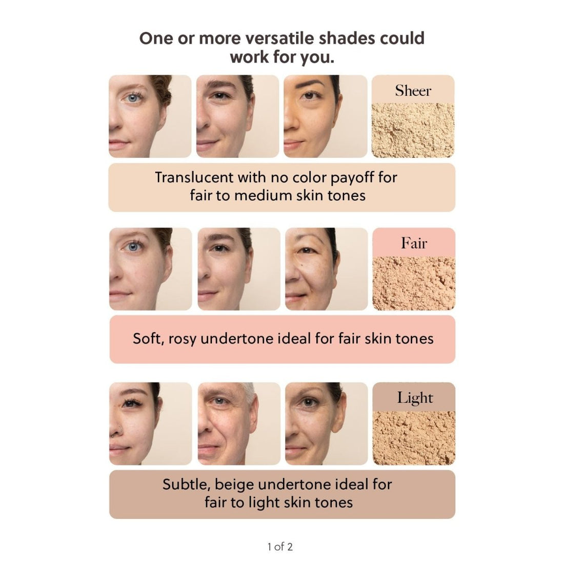 Product color swatches with skin tones and text indicating shade options. - okotoks hc pharmacy