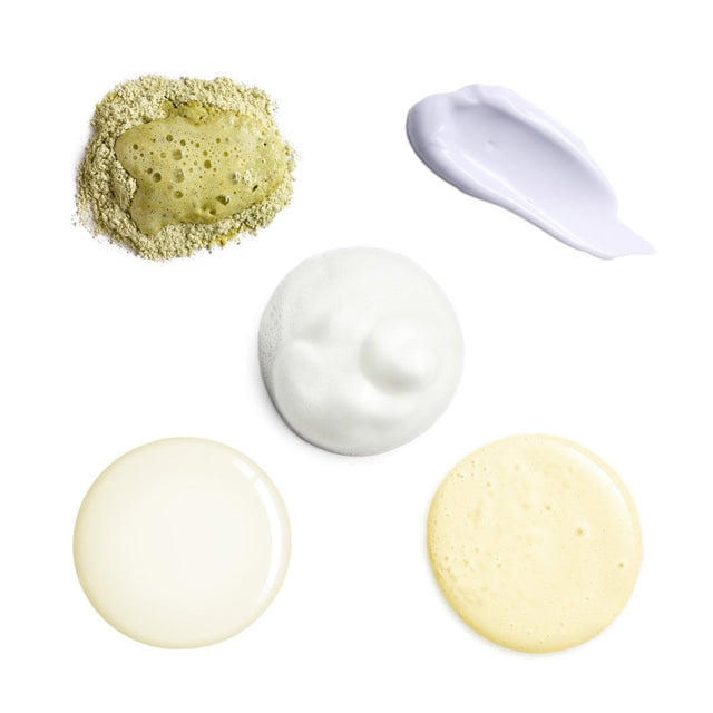 Collection of skincare products including a sponge, cream, and textures on a white background - okotoks hc pharmacy