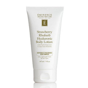 Tube of Eminence Strawberry Rhubarb Hyaluronic Body Lotion on a white background - okotoks hc pharmacy