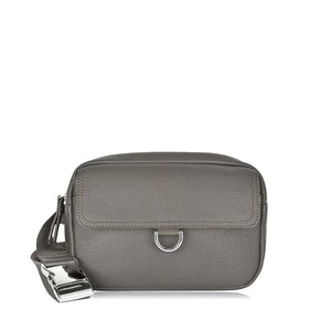 Gray crossbody bag with a silver buckle on a white background - okotoks hc pharmacy