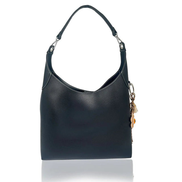 Black handbag with gold chain detail on a white background - okotoks hc pharmacy