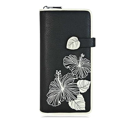 Black wallet with floral design on a white background - okotoks hc pharmacy