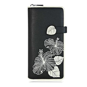 Black wallet with floral design on a white background - okotoks hc pharmacy
