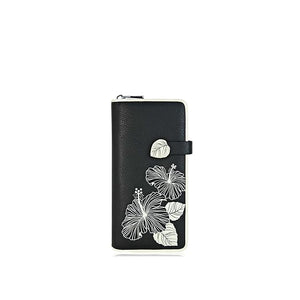 Black wallet with floral design on a white background - okotoks hc pharmacy