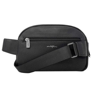 Black leather waist bag on a white background - okotoks hc pharmacy