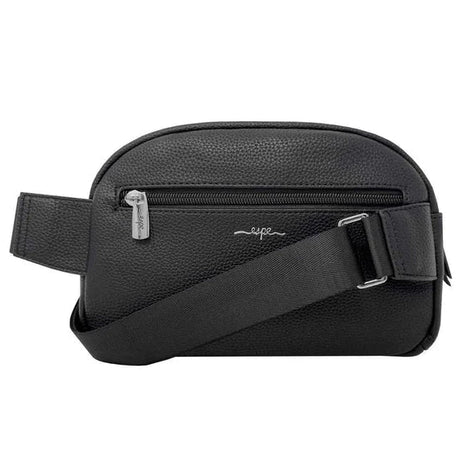 Black leather waist bag on a white background - okotoks hc pharmacy