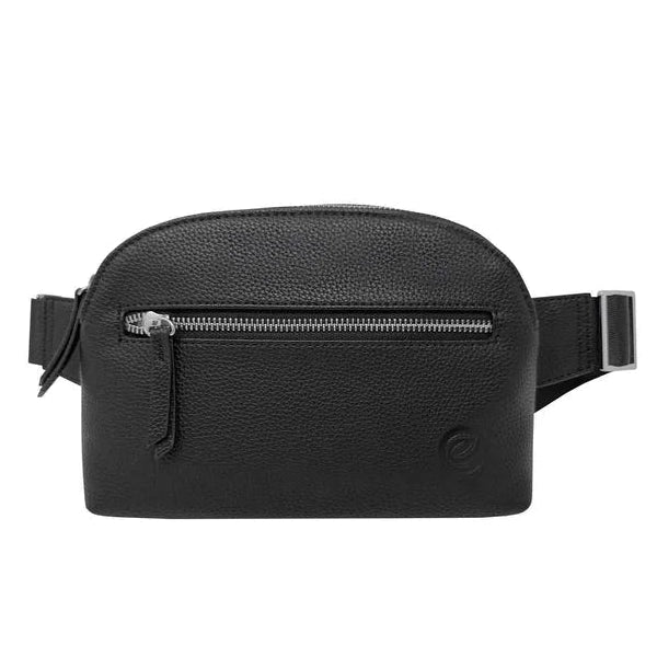 Black belt bag with a zipper on a white background - okotoks hc pharmacy